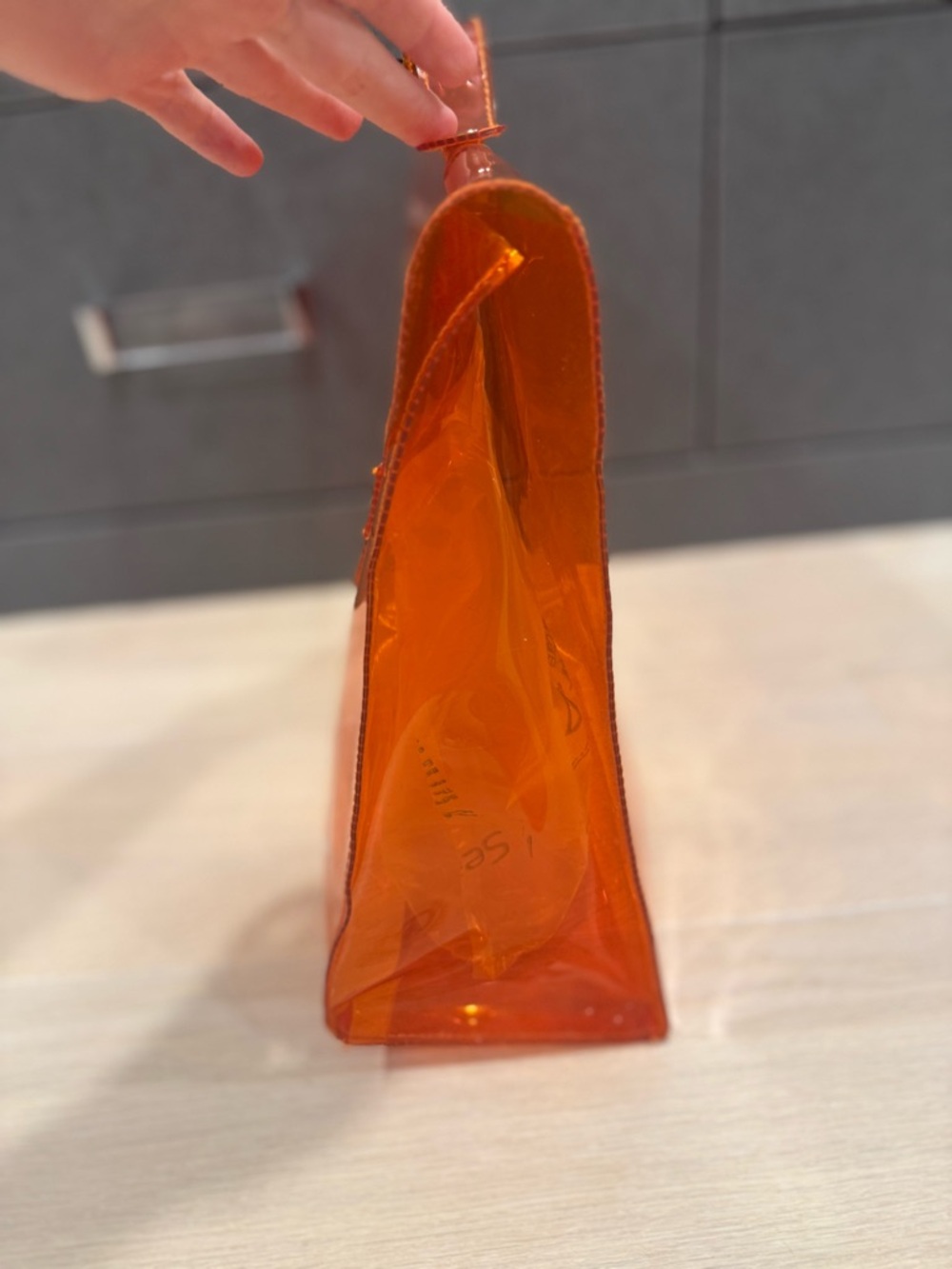 Hermes Orange Transparent Souvenir Vinyl Kelly-Style Top Handle Bag - Picture 4 of 5